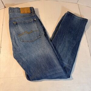 7 For All Mankind Mens 33 Slimmy Lagoon Blue Denim Jeans Slim Fit Straight Leg